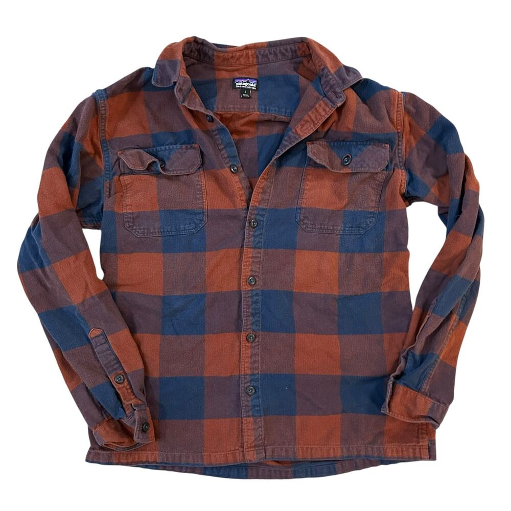 Patagonia Midweight Fjord Flannel Shirt Mens Large Button Up Blue Red Plaid Gorp